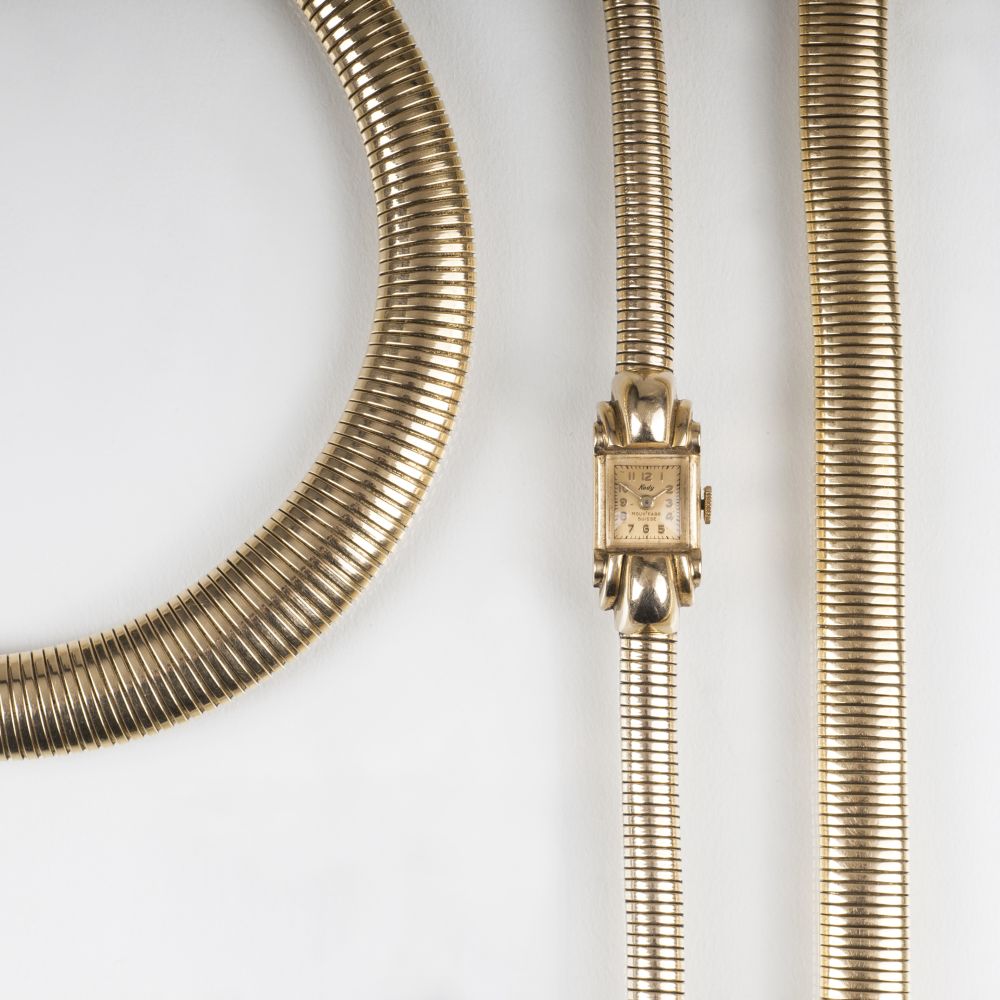 Pariser Gold-Schmuckset: Damen-Armbanduhr, Collier und Armband