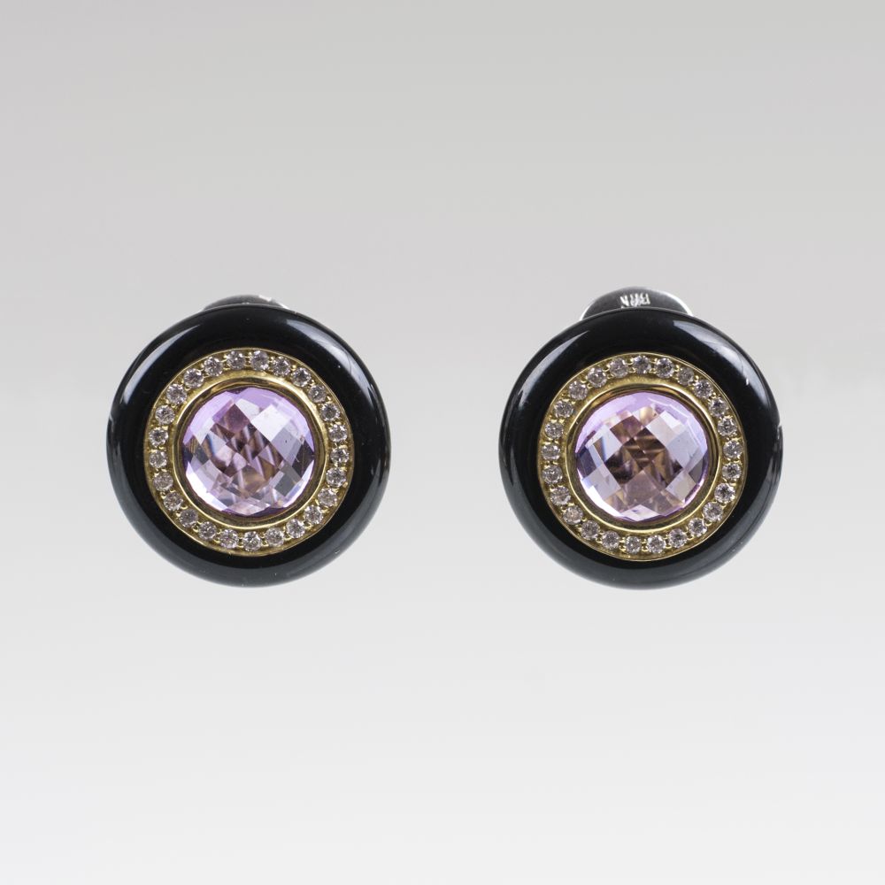 Paar Amethyst-Brillant-Ohrringe mit Onyx