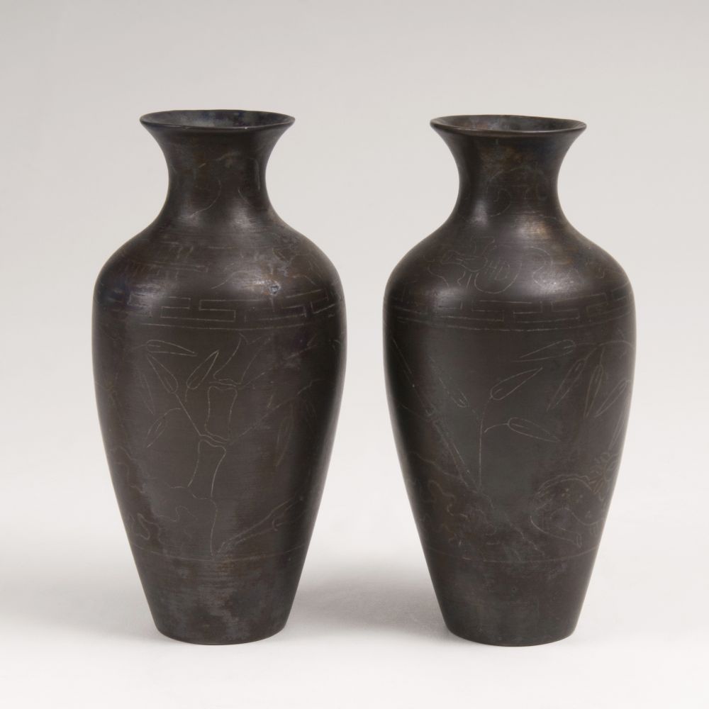 A Pair of Small Bronze Vases
