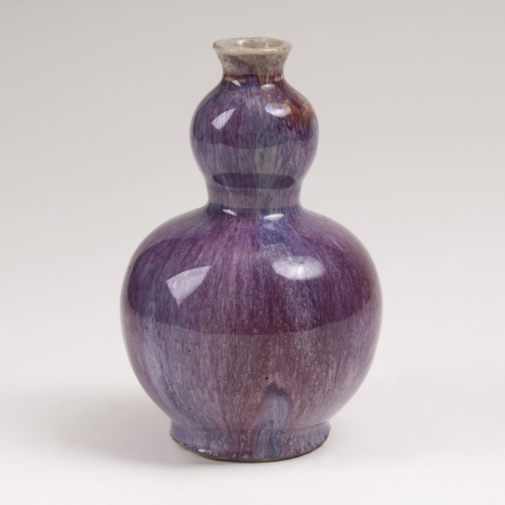 Kleine Doppelkürbis-Vase mit Flambé-Glasur