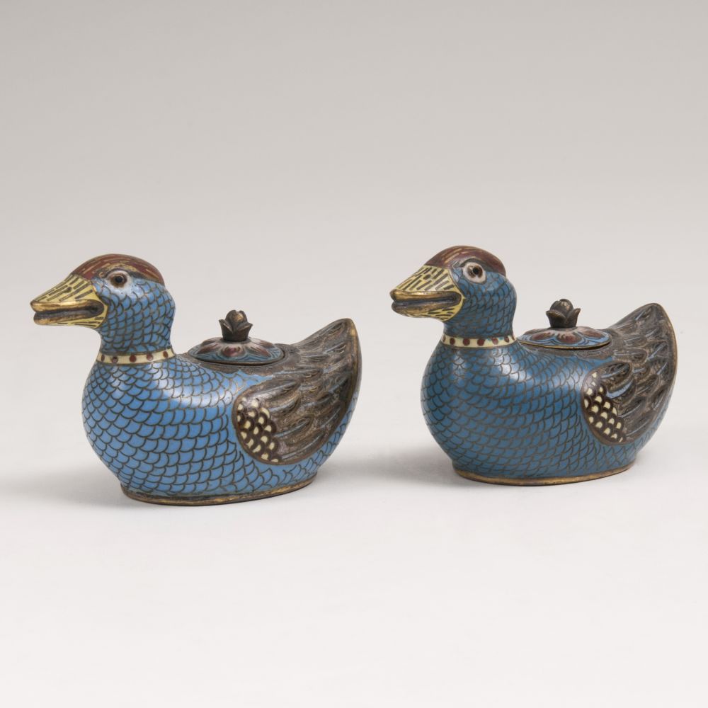 A Pair of Cloisonné Ducks