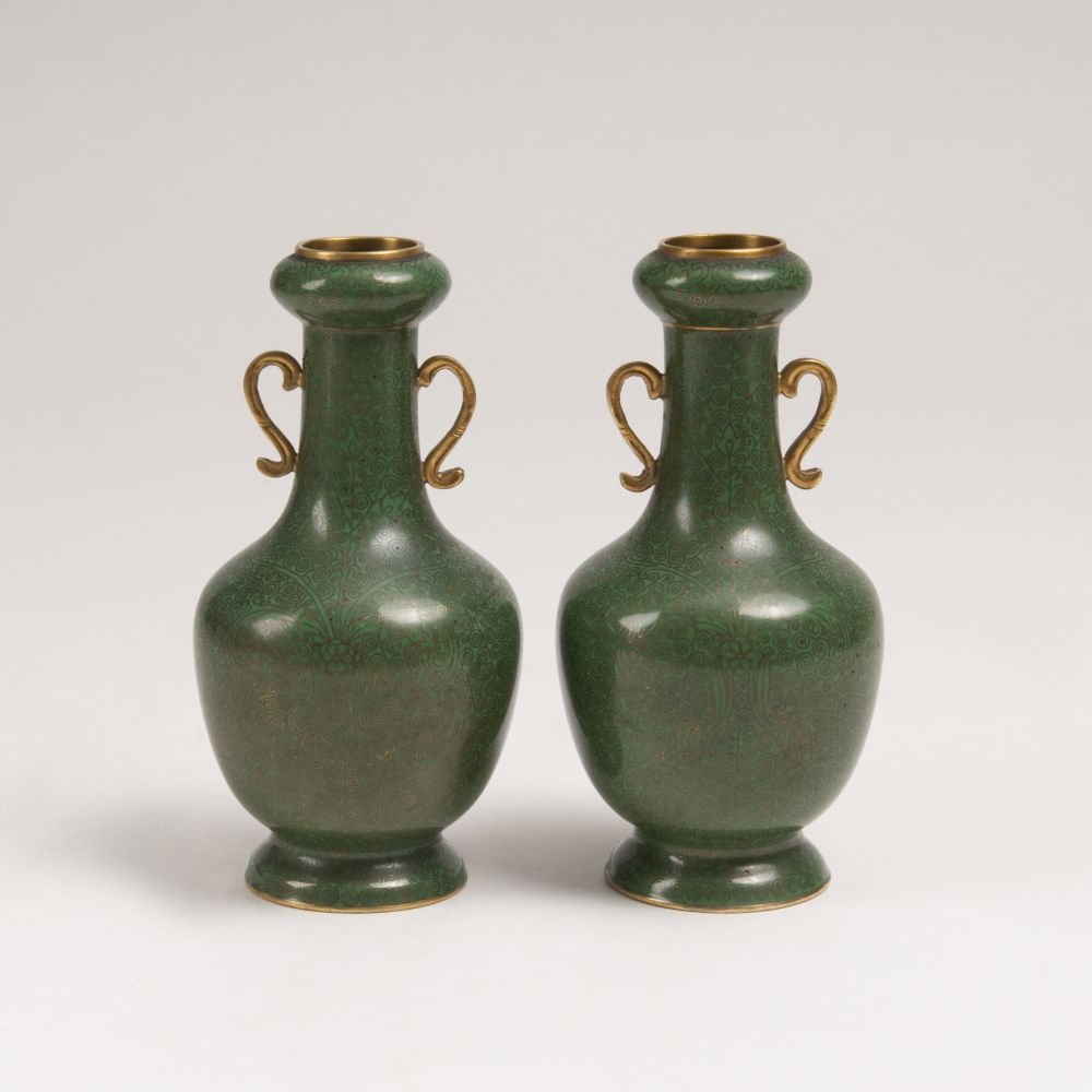 A Pair of Fine Cloisonné Double Handle Vases