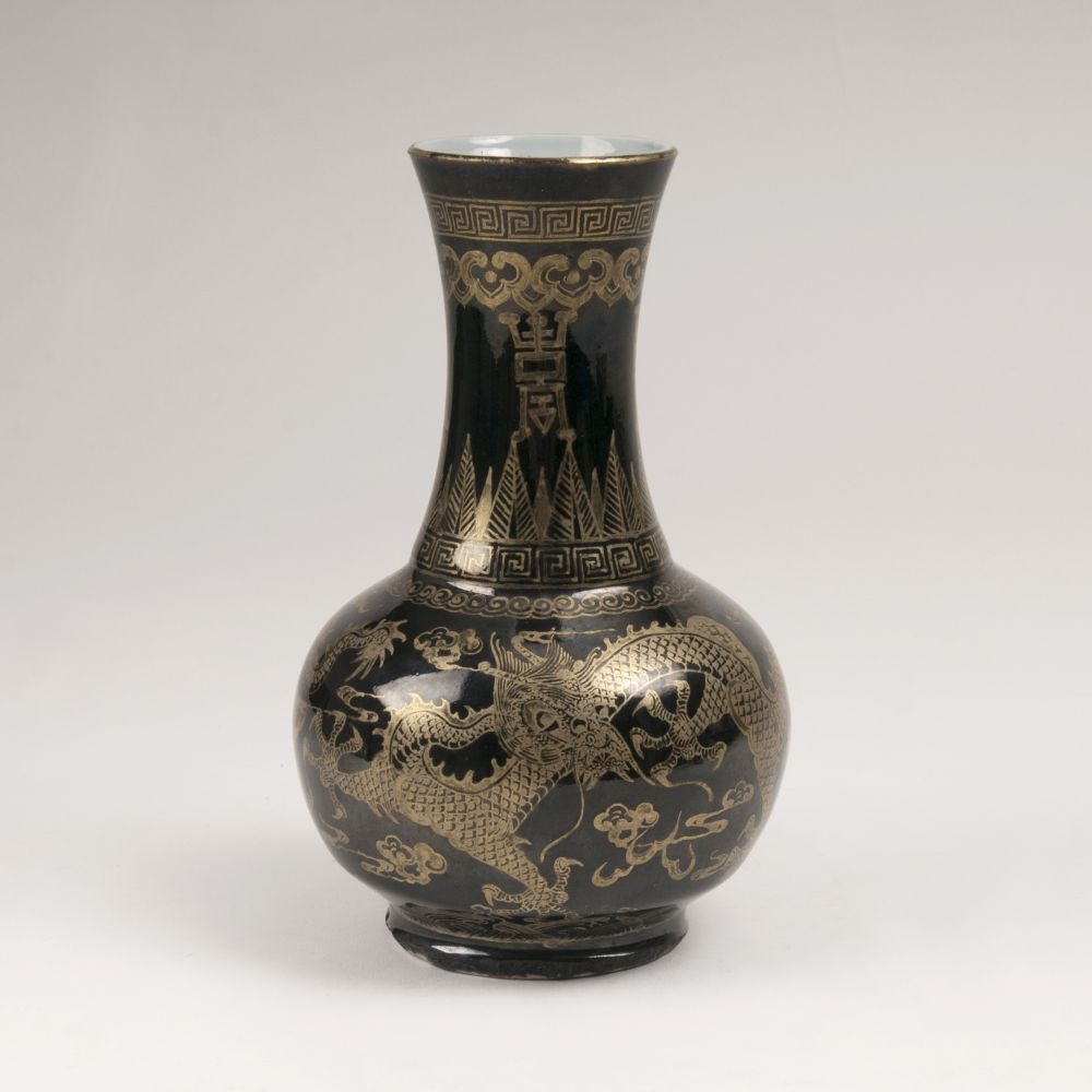 A Black Mirror Vase with Symbols of Luck