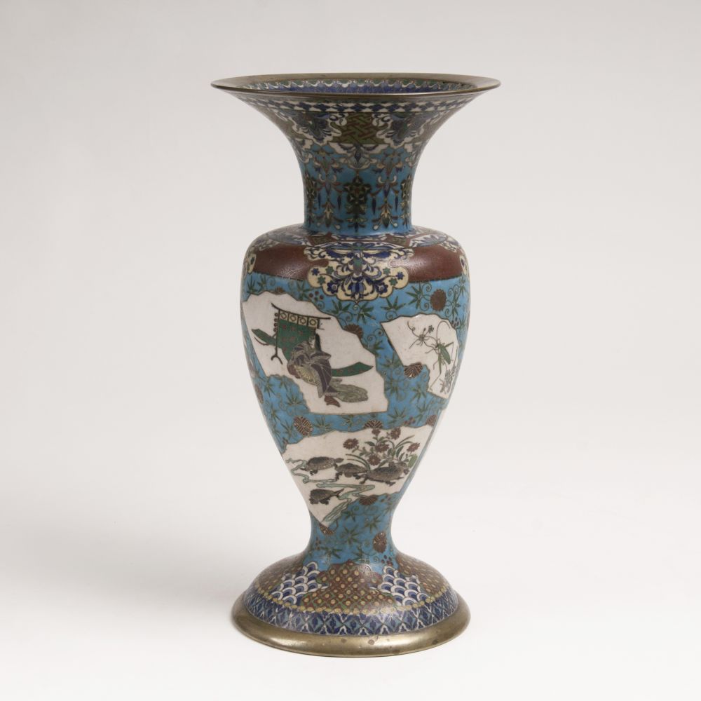 A Cloisonné Baluster Vase with Rich Landscape and Ornament Decor