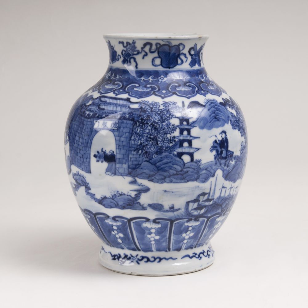 Blau-weiß Balustervase mit Architekturlandschaft Blau-weiß Balustervase mit Architekturlandschaft
