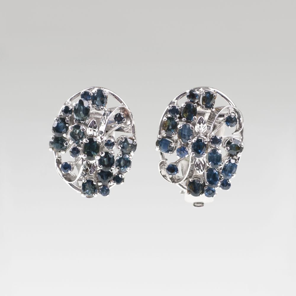 A Pair of Sapphire Diamond Earrings