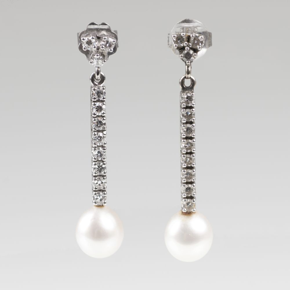 Paar Perlen-Diamant-Ohrringe