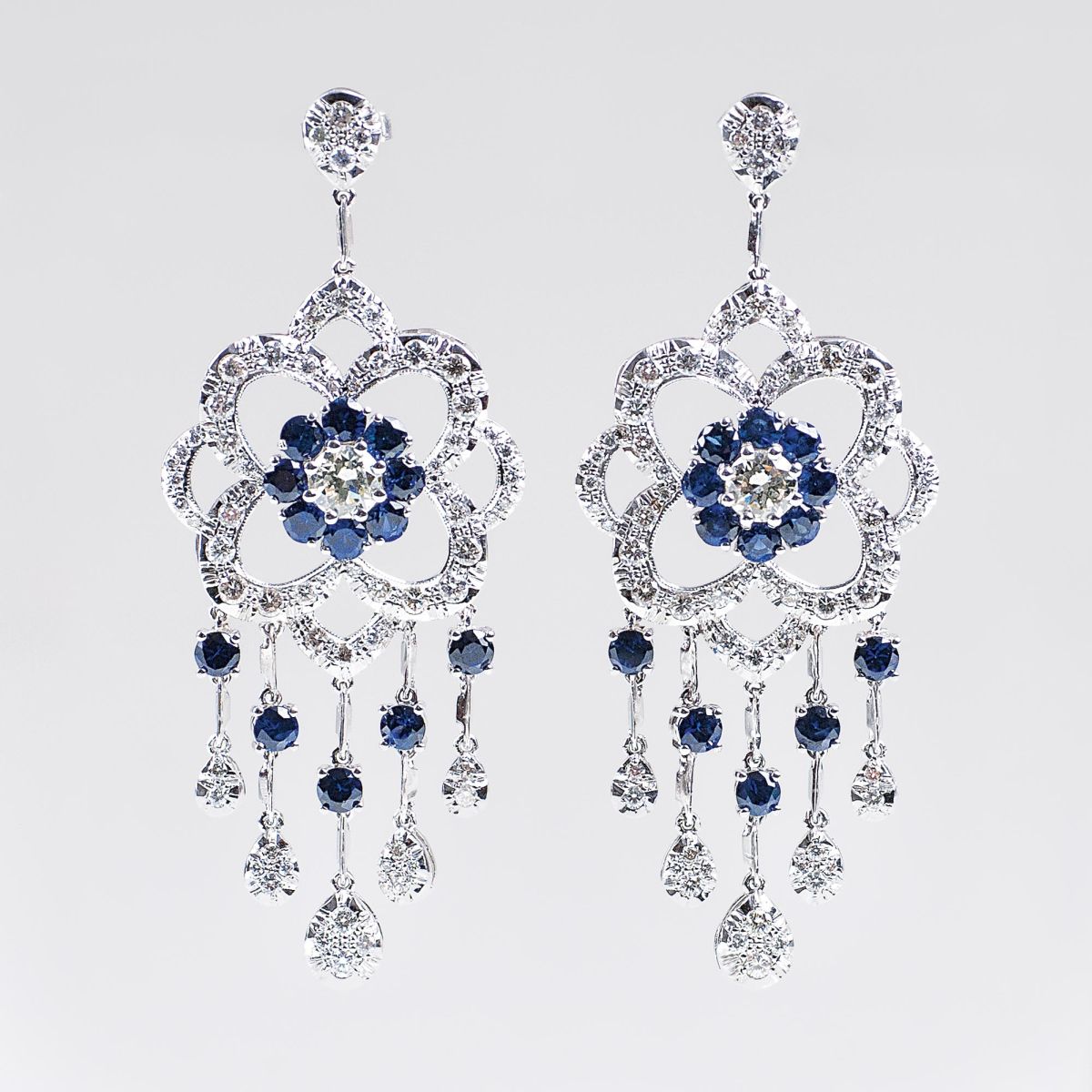 A Pair of fine Sapphire Diamond Earrings
