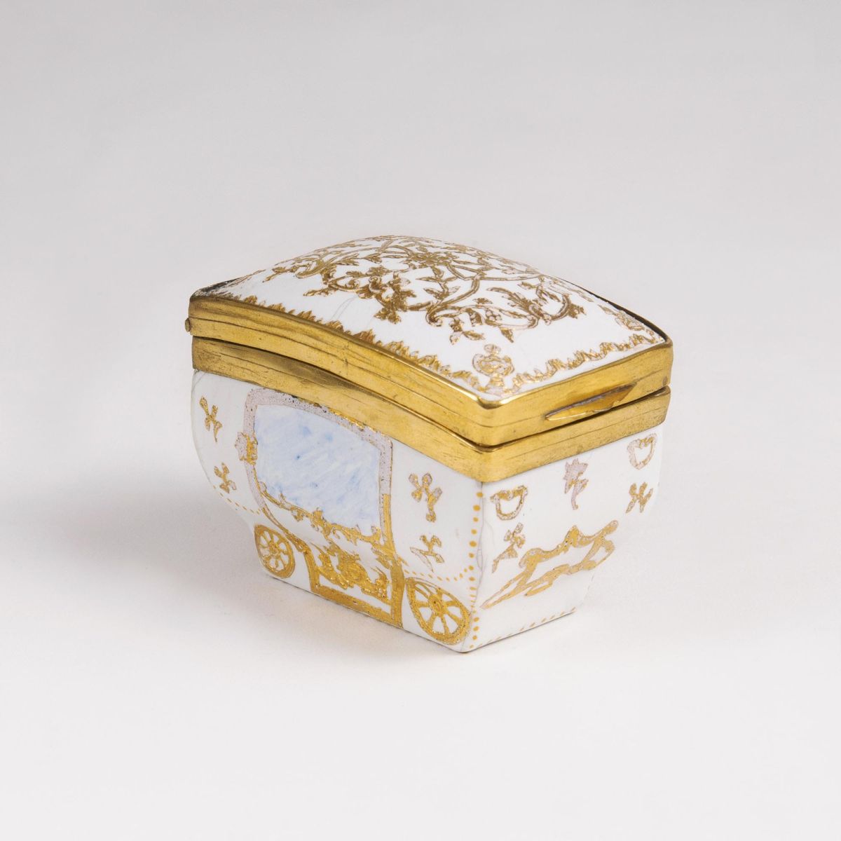 A Rare Small Berlin Enamel Snuff Box in Carriage Shape