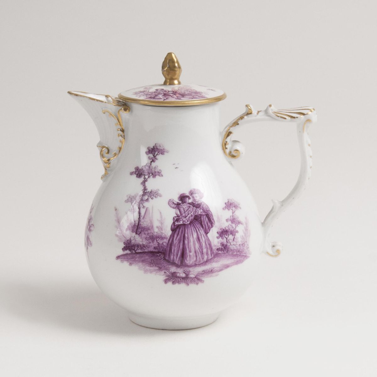 A Small Pot with Watteau Painting in Purple Monochrome - image 2