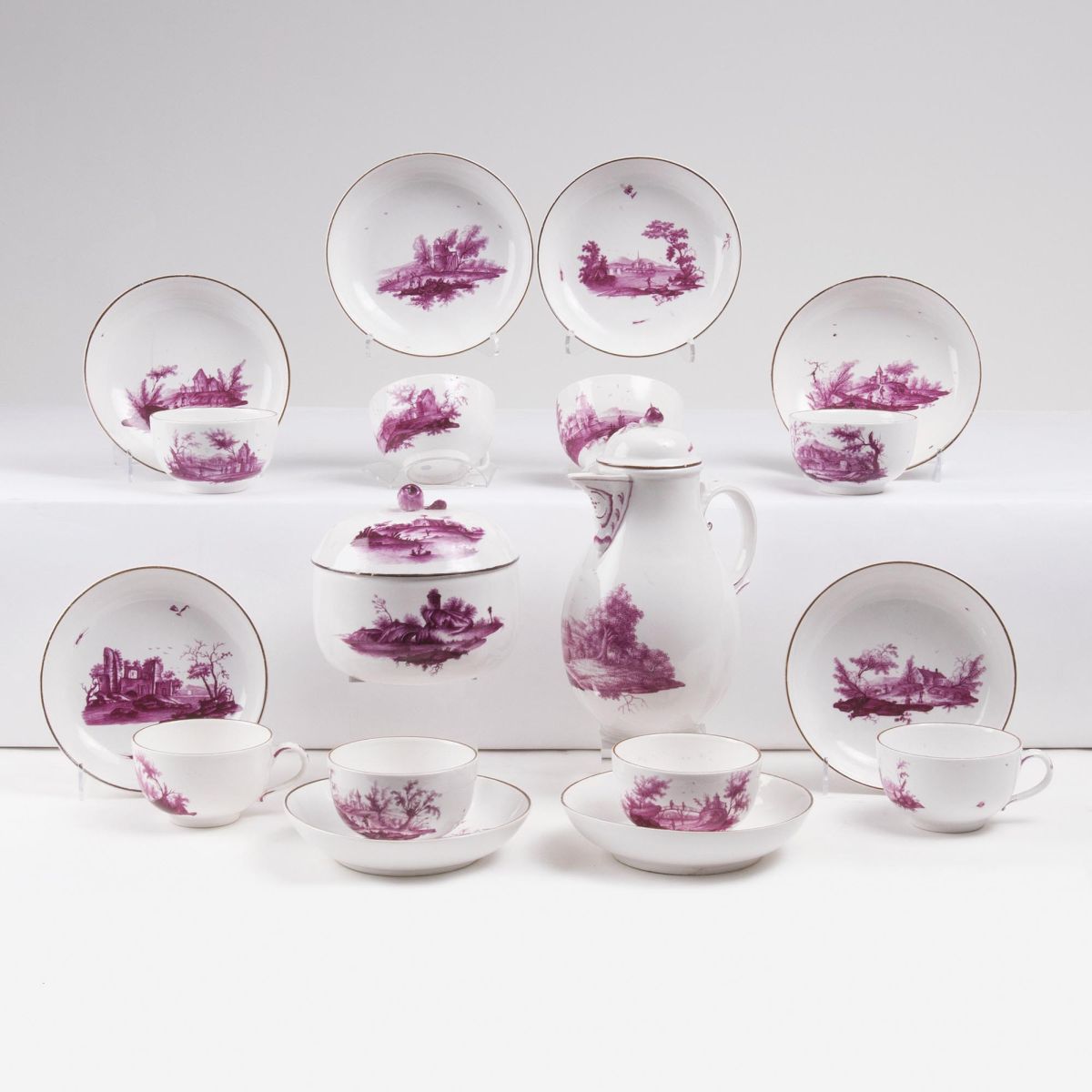 A Rare Coffee Service with Fine Purple Landscapes