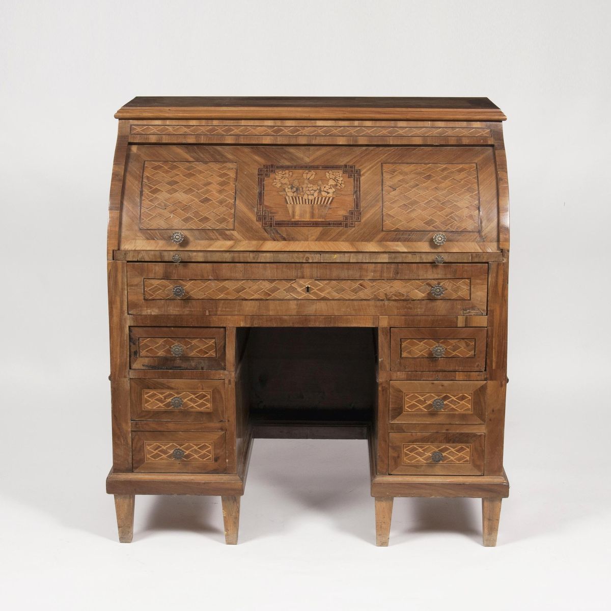 A Cylinder Bureau with Rhombic Marqueteries