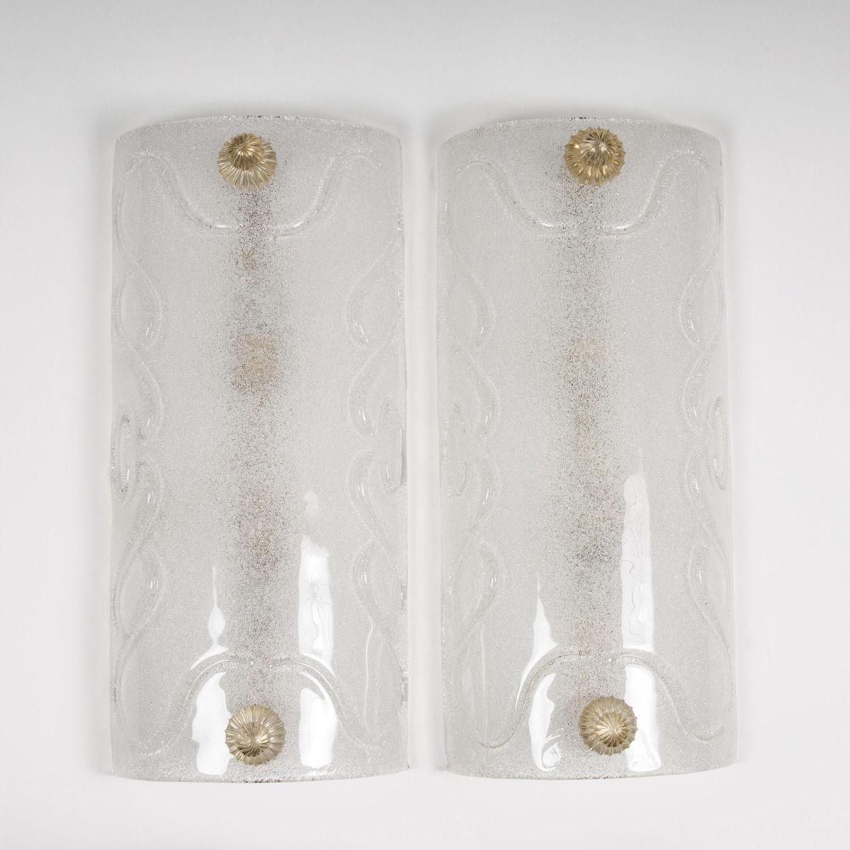 Paar großer Murano Eisglas-Wandleuchten
