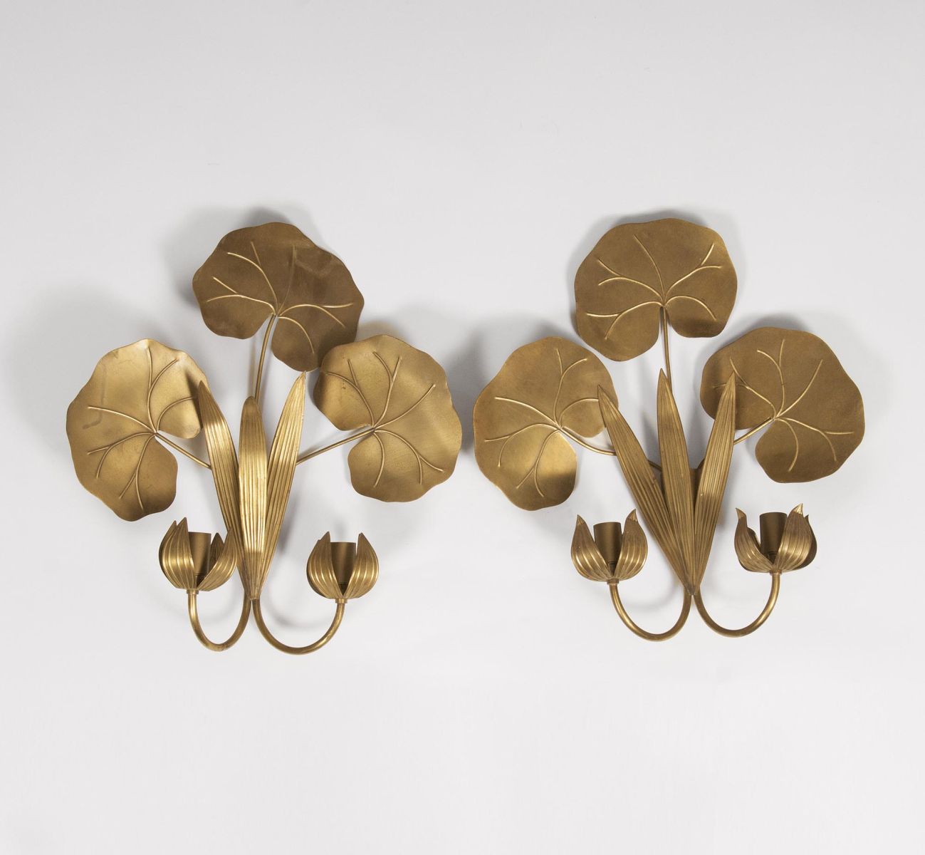 A Pair of Decorative Mid-Century Lotus Wall Appliques