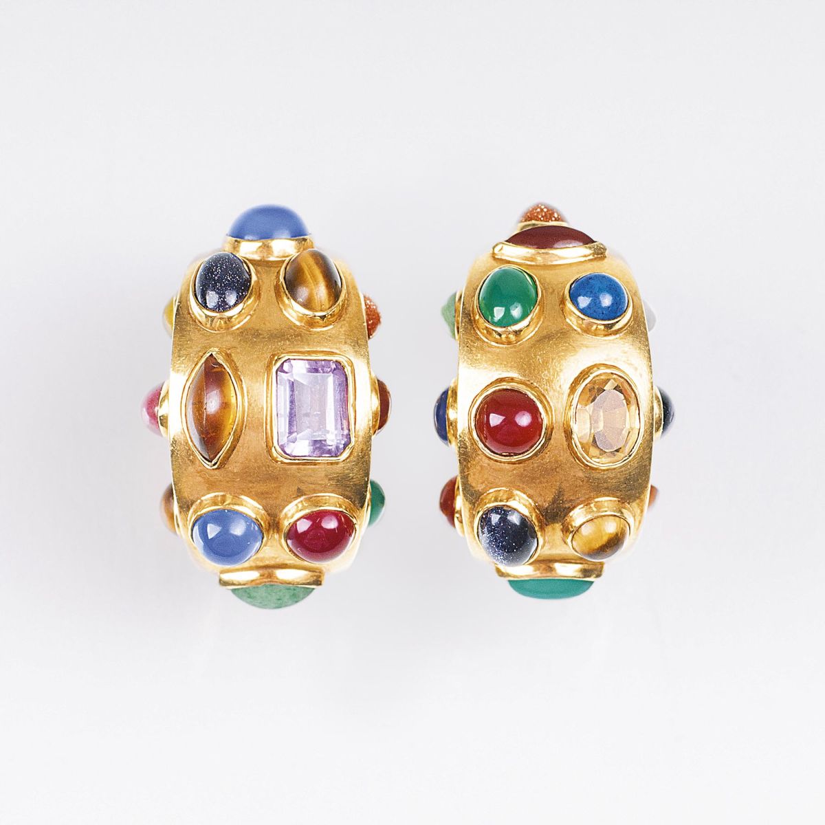 A Pair of Vintage Gold Earrings with coloured Stones by Sanz