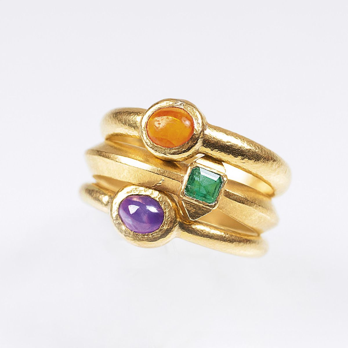 A Set of 3 Gold Ring with coloured stones by Armin Haase