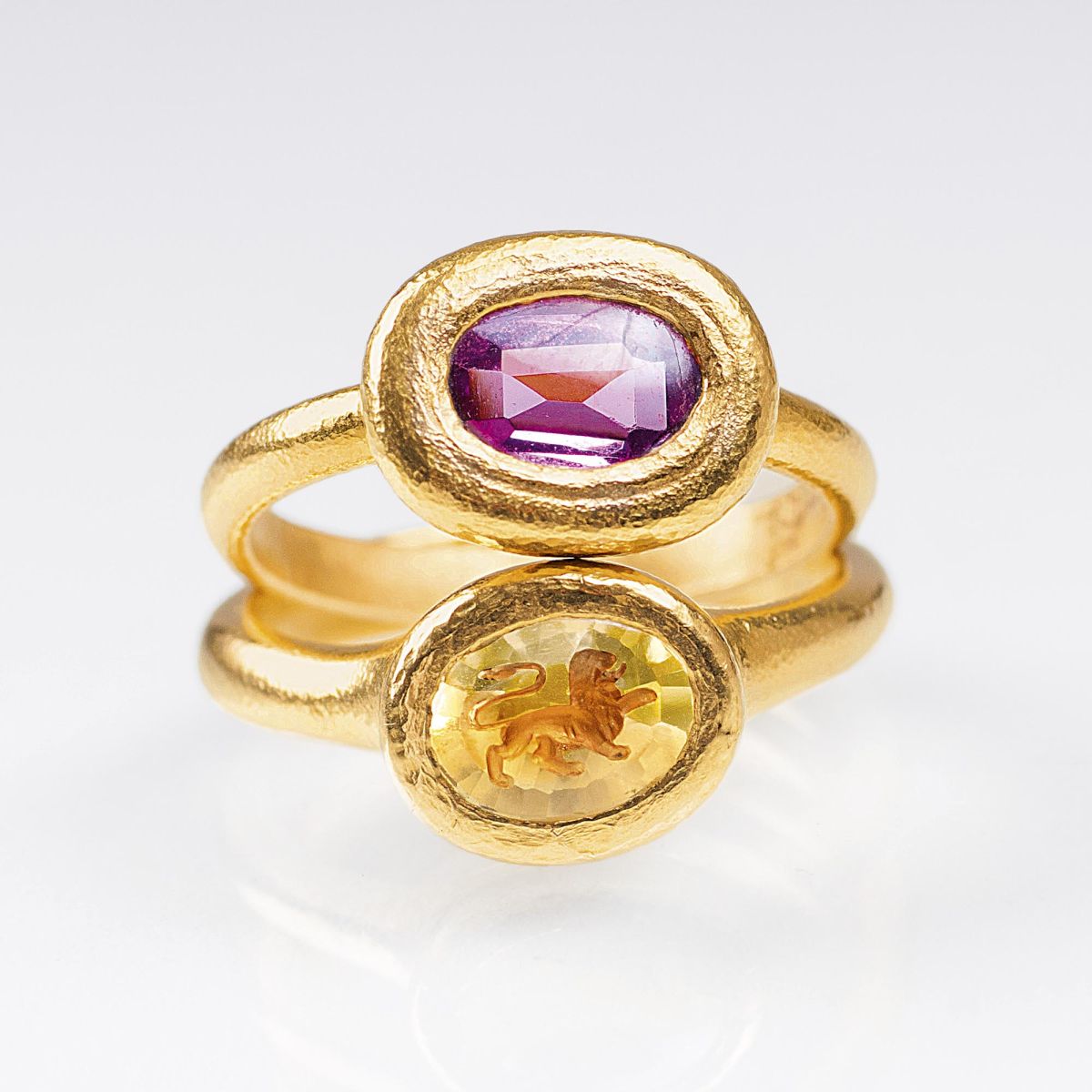 Two Gold Rings with Citrine and Amethyst by Armin Haase