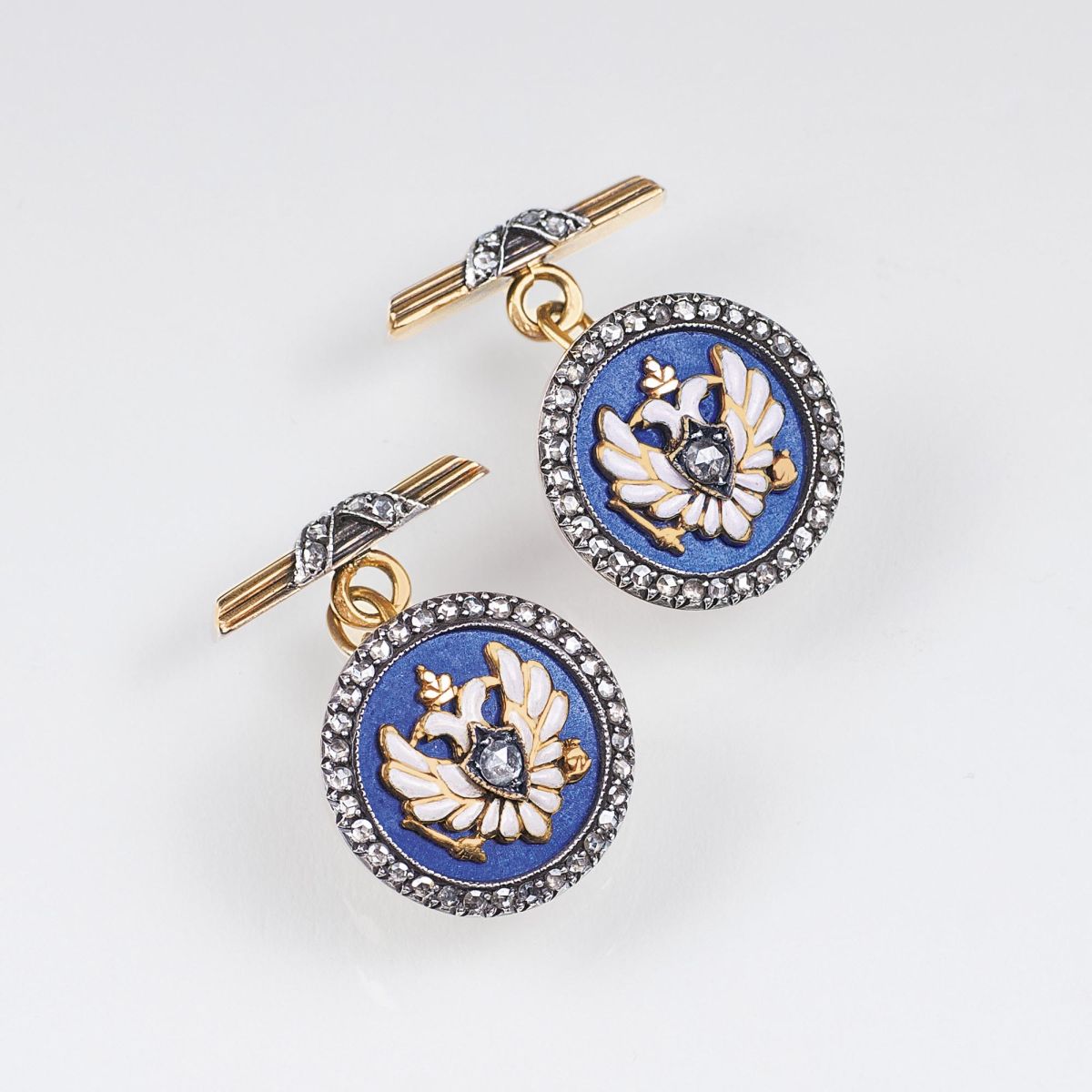 A Pair of Russian Enamel Diamond Cufflinks