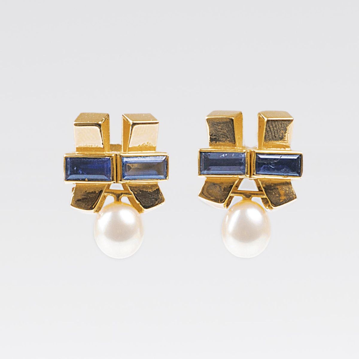A Pair of Earrings with Pearls and Tourmalines