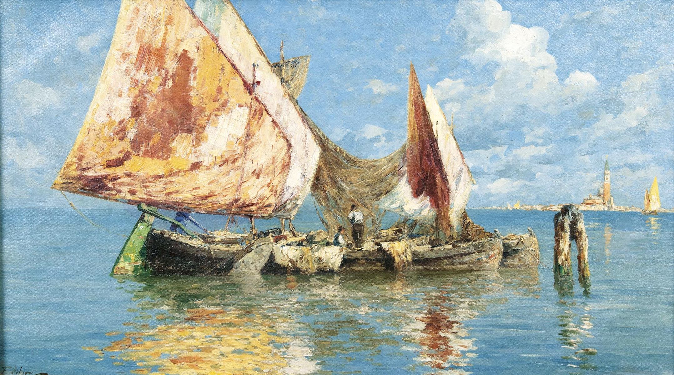 Fischer in der Lagune von Venedig