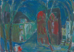Straßenbild mit rotem Haus