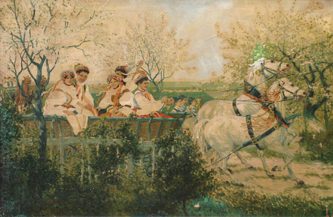 A bohemian marriage procession in springtime
