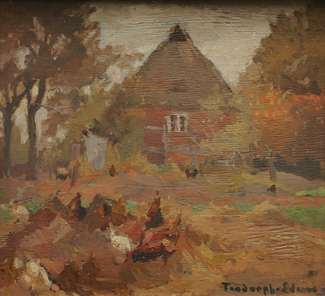 A cottage near Hamburg and a poultry-yard in the foreground