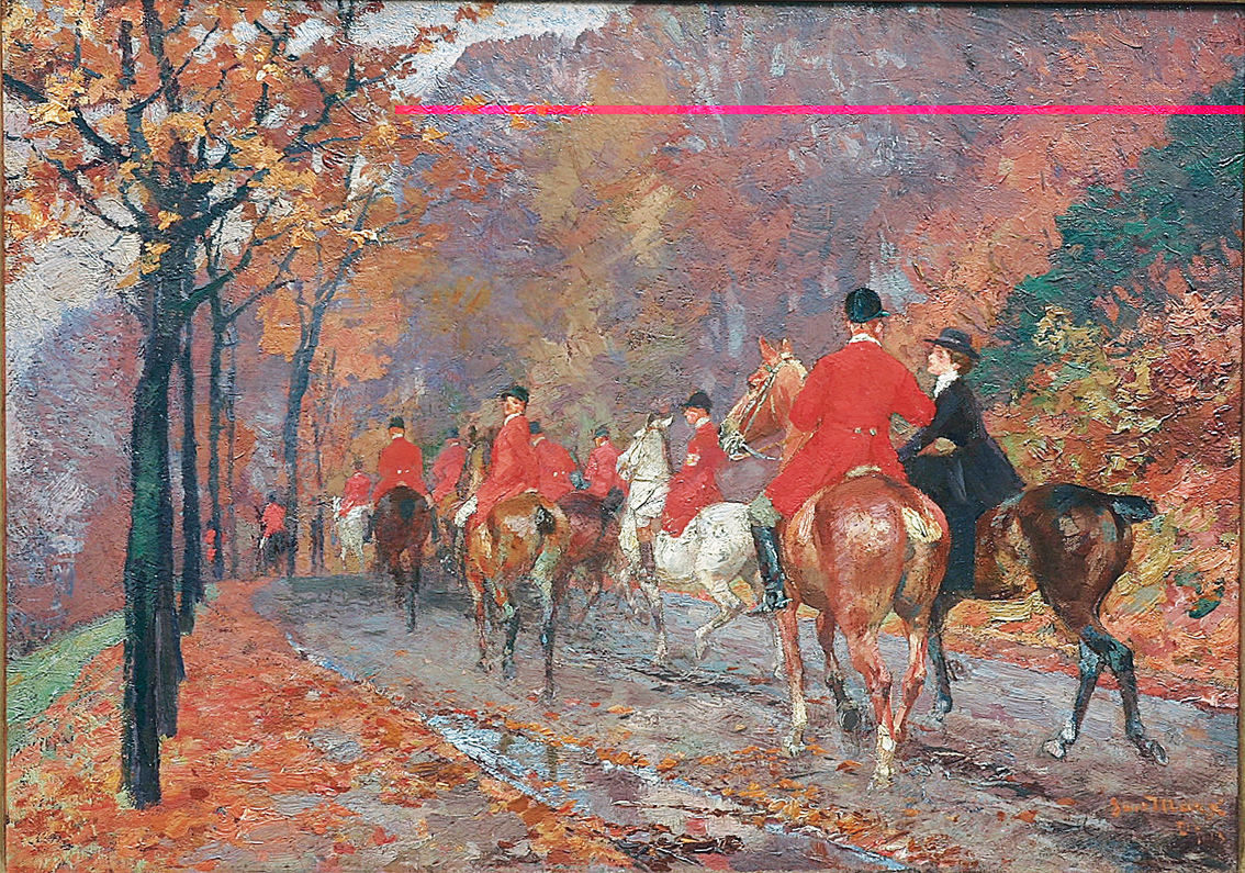 A mounted hunting society on a forest-track