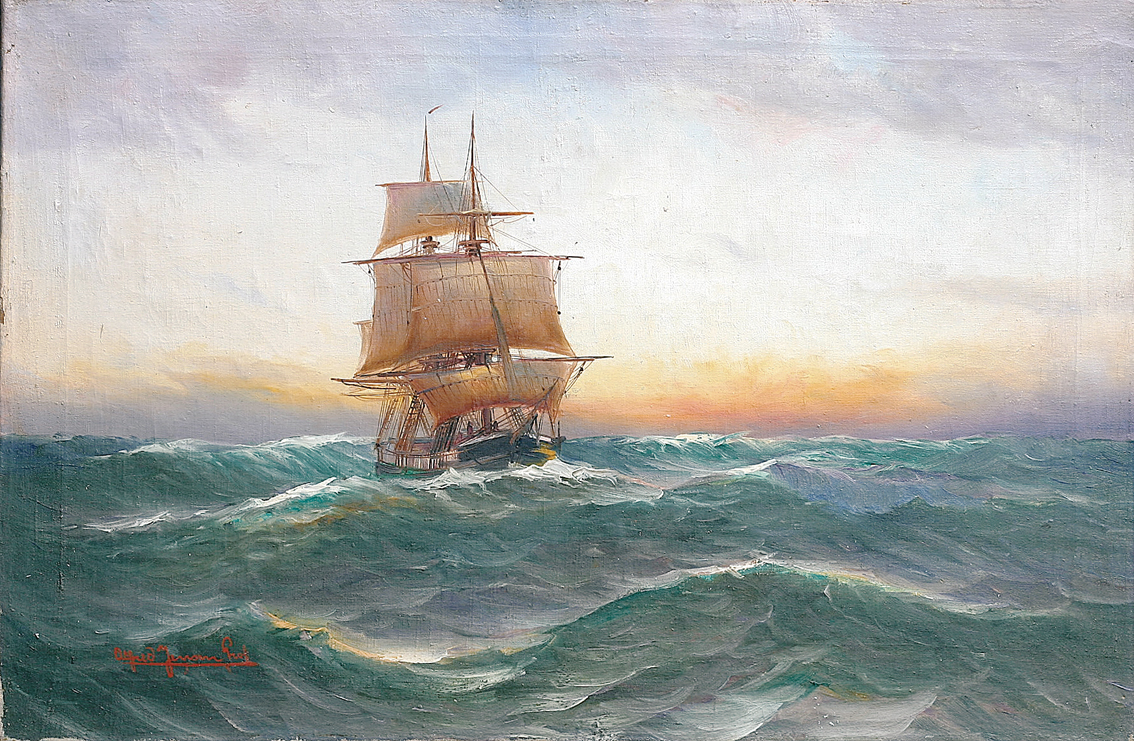 A sailship in the evening