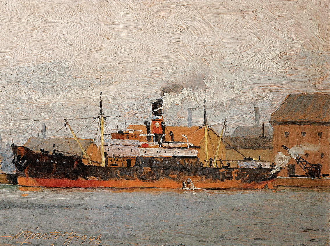 A small steamer in the harbour