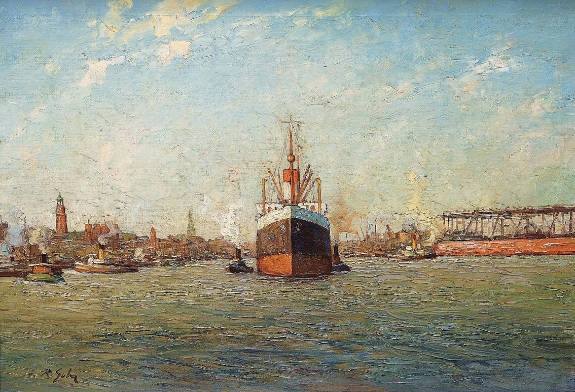 A panoramic view on the harbour of Hamburg