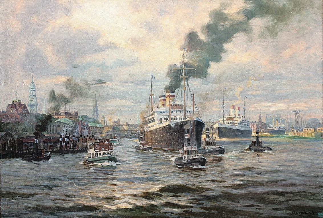 A panoramic prospect of the harbour of Hamburg