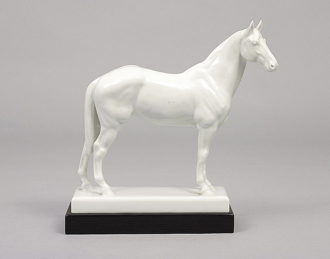 A white porcelain animal figure of the stallion 'Birkhahn'