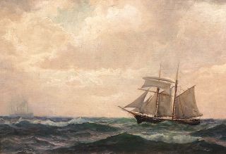 A Steamship and a Schooner-Bark on choppy Sea