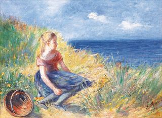 A Girl in the Dunes looking at the Wild Blue Sea