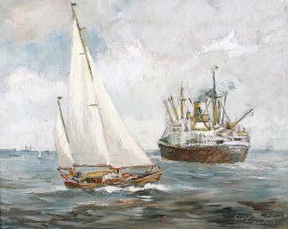 "A Steamer and a Sailer steaming/sailing towards Hamburg"