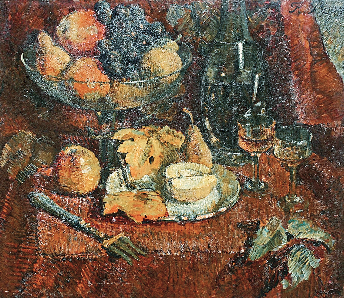 A still life with fruits and wine