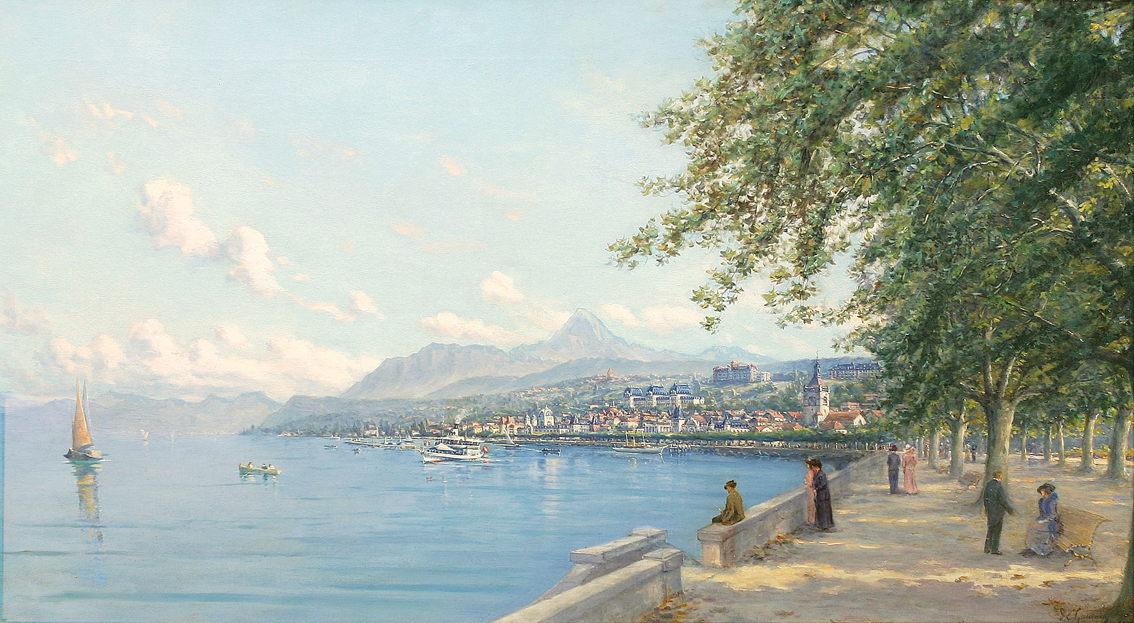 The view of Evian on the Lake Geneva