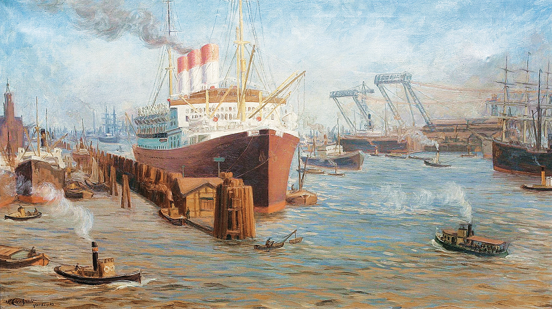 The harbour in Hamburg with the 'Cap Polonio'