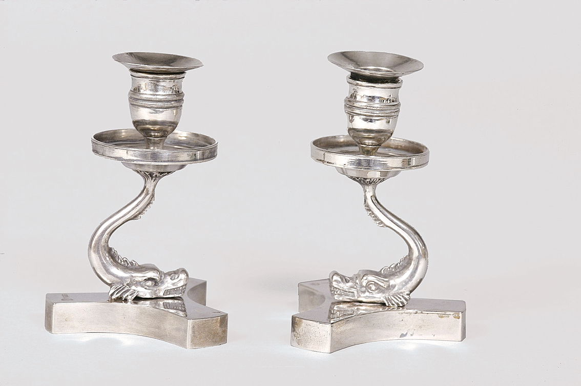 A pair of Berlin Louis-Seize candle holders with fish figures