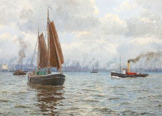 A large view of a harbour with various ships