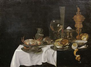 A still life with glasses and shells
