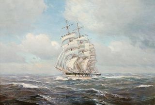 Dreimast-Vollschiff in schnellem Lauf