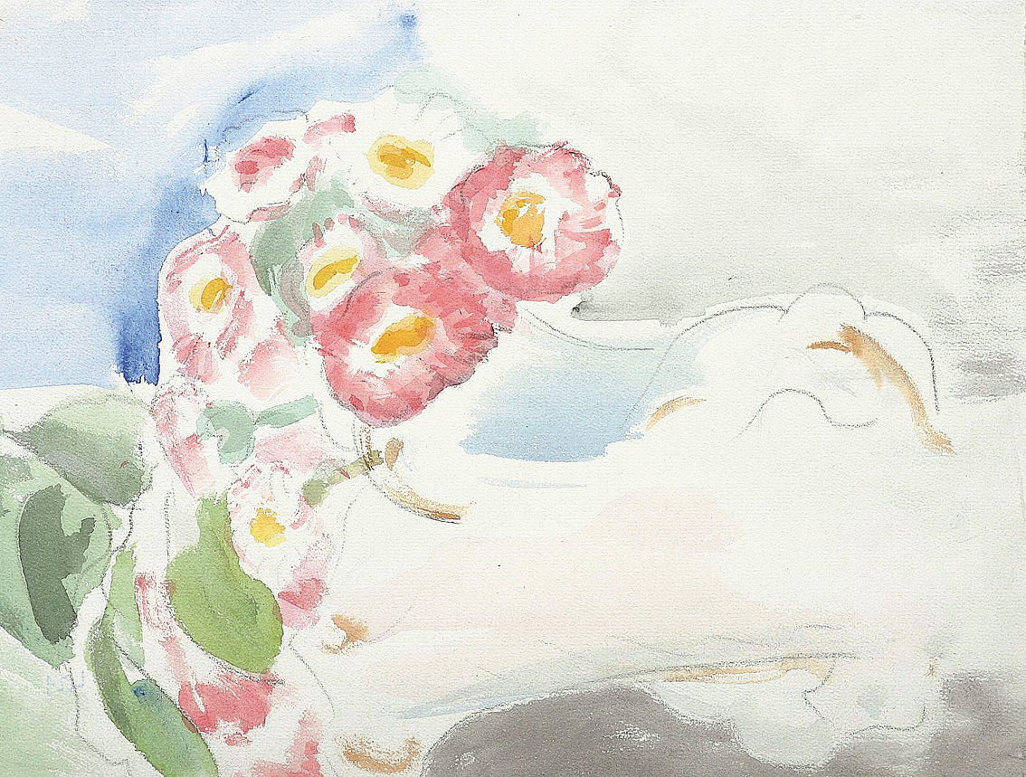 Two watercolour: pink flowers and Sardinia