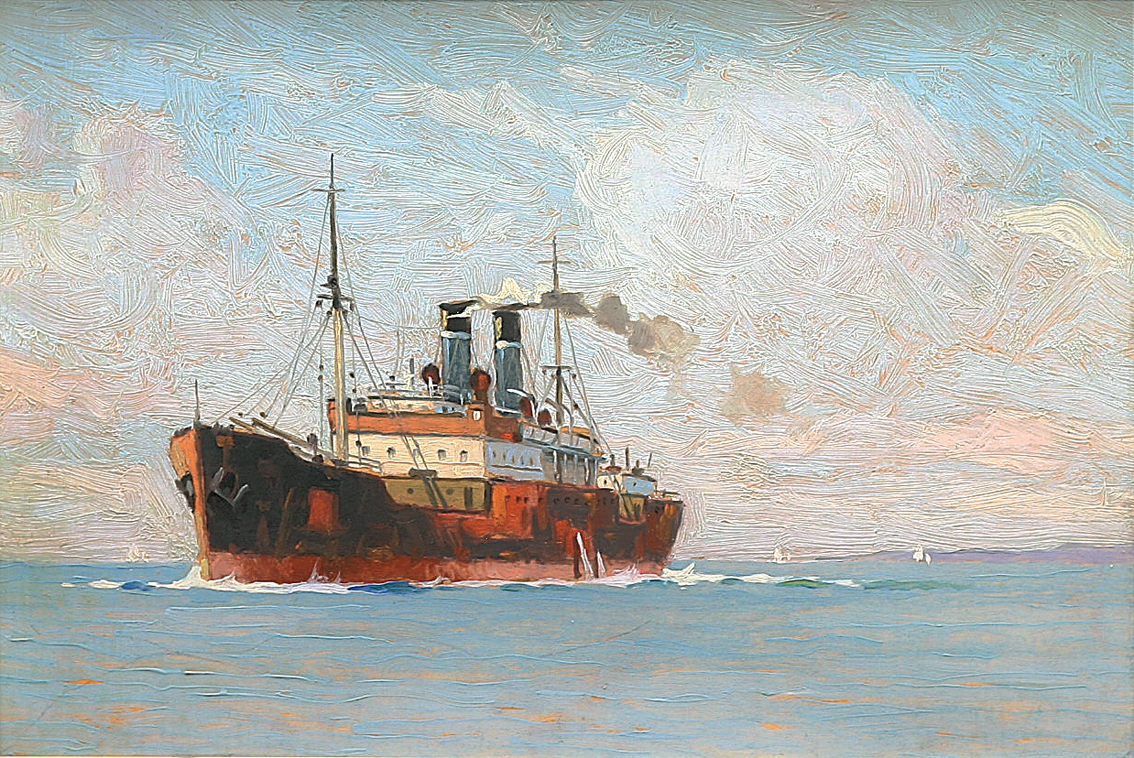 A cargo ship near the coast