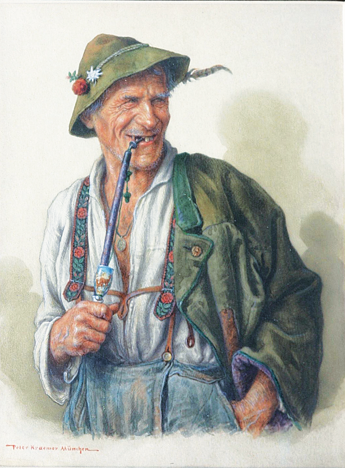 Porträt eines Pfeife rauchenden Mannes in Tracht