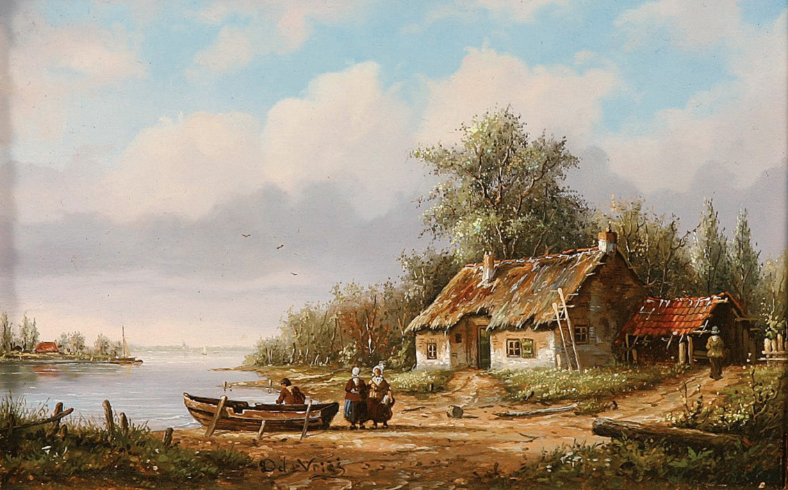 Dick de Vries - A farm near a river A farm near a river