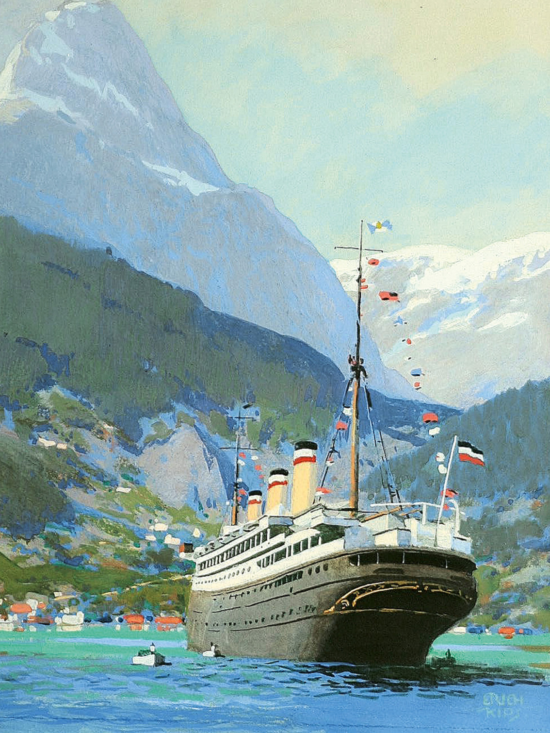 Passagierdampfer vor Fjordlandschaft