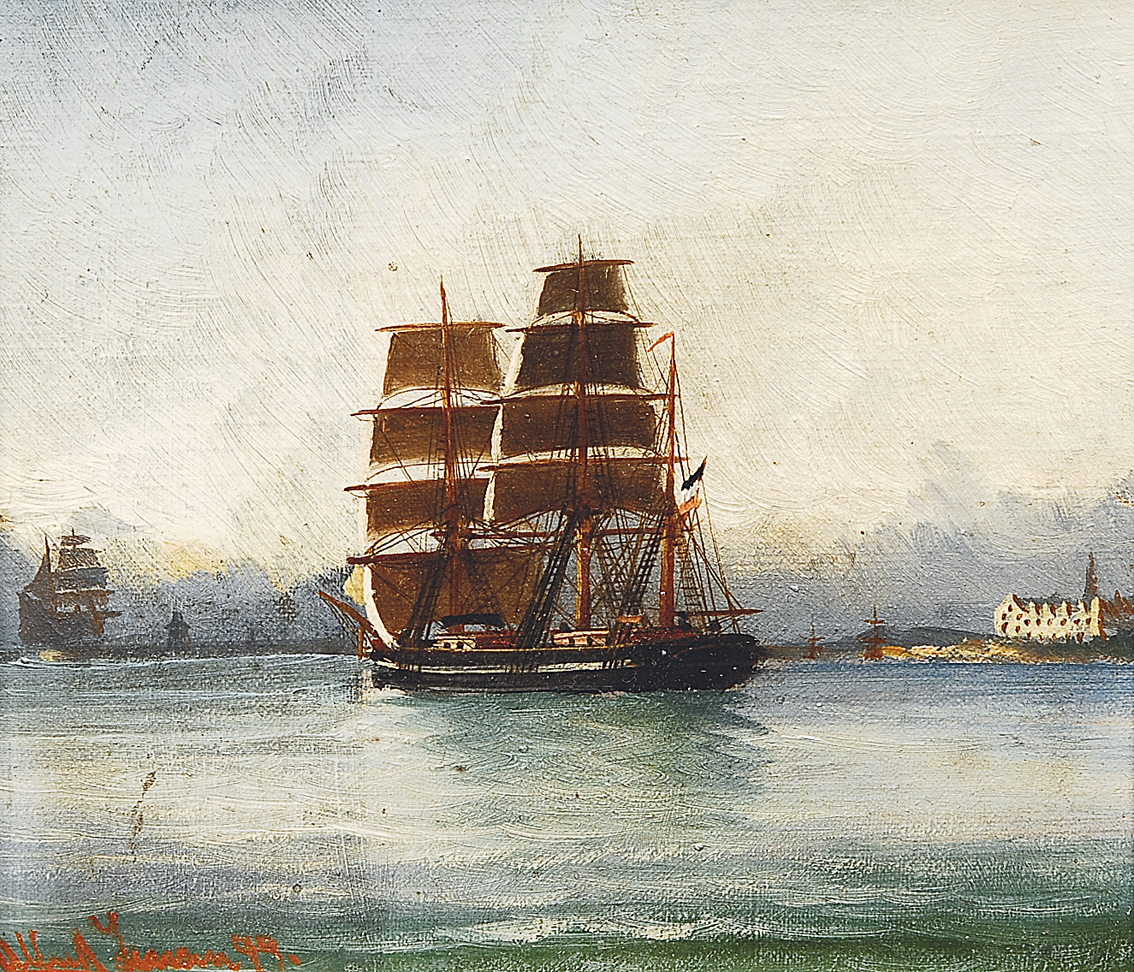 A sailing ship off Kronborg
