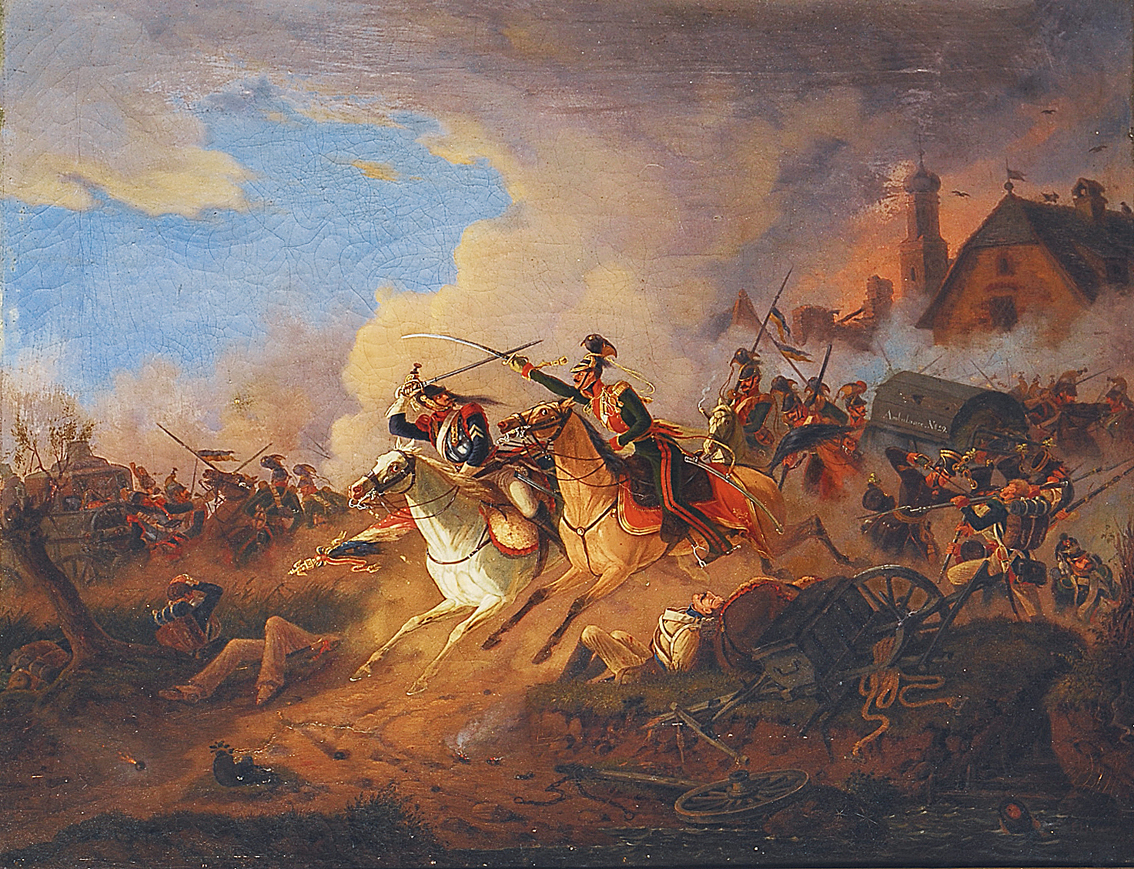 Gefecht zwischen napoleonischen Truppen und bayerischen Ulanen